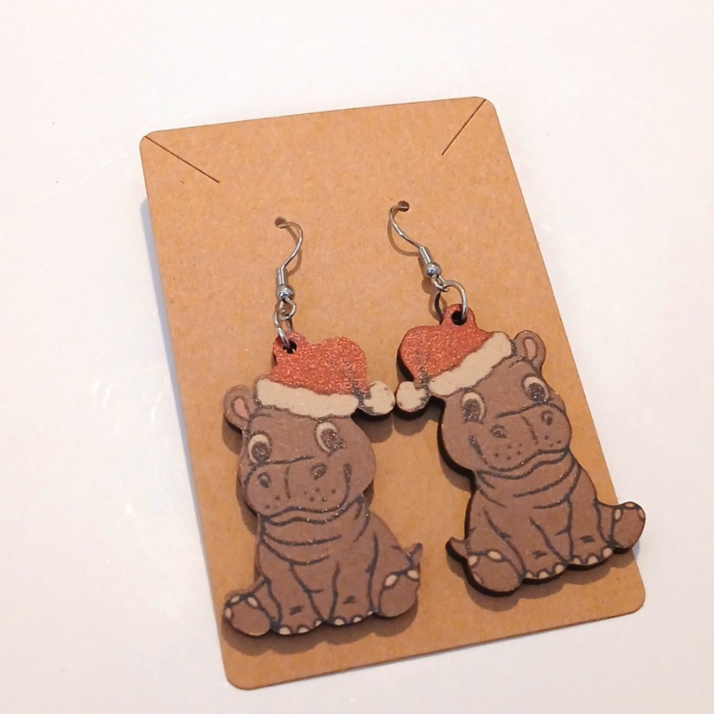 Fashion Jewelry Hippo Earrings with Santa Hat